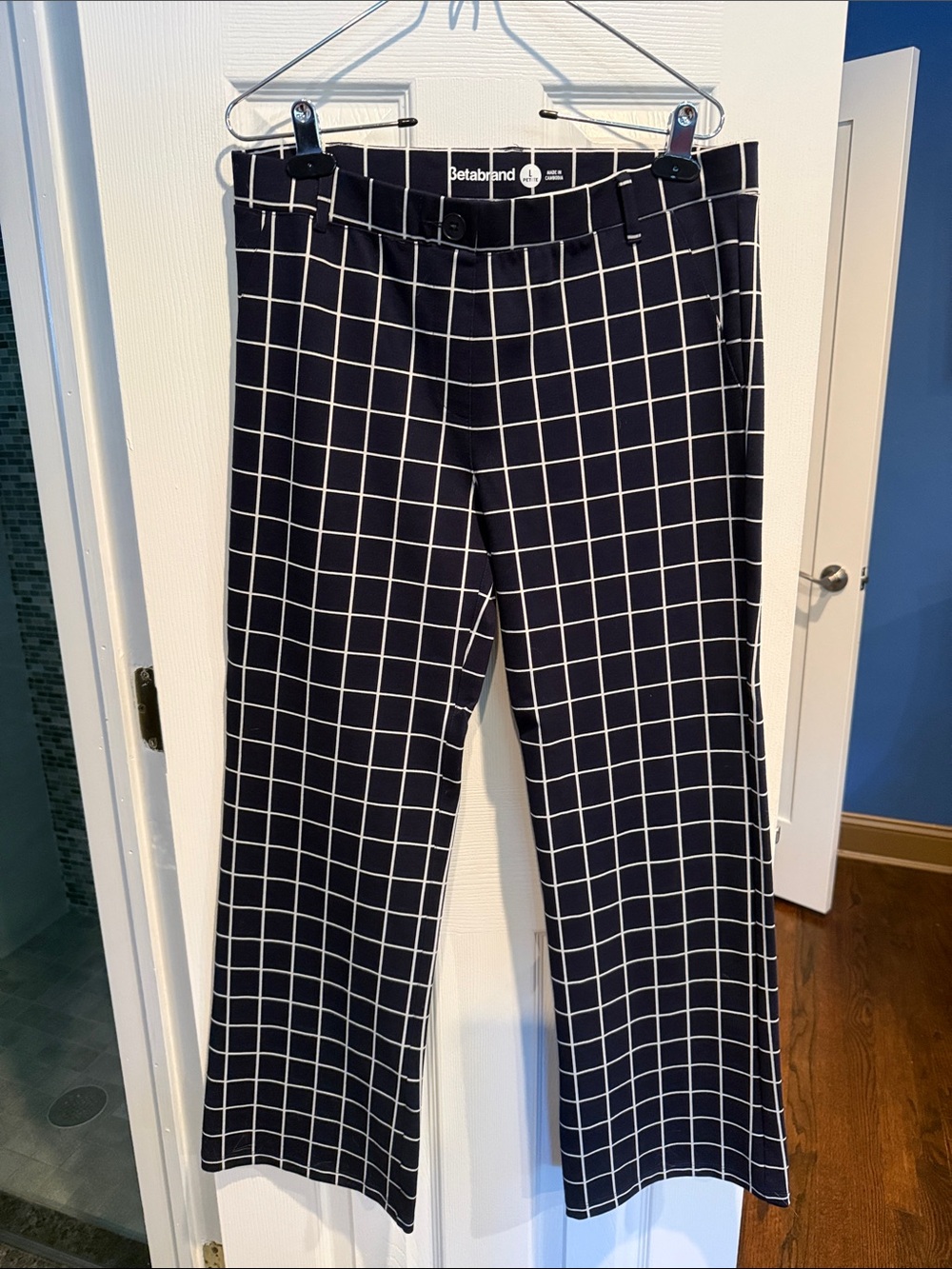 Betabrand Navy Windowpane Flare Pants
